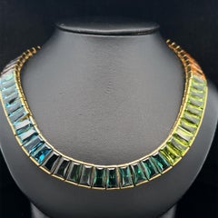 H. Stern 18k Yellow Gold Channel Set Multi Color Gemstones Tennis Necklace