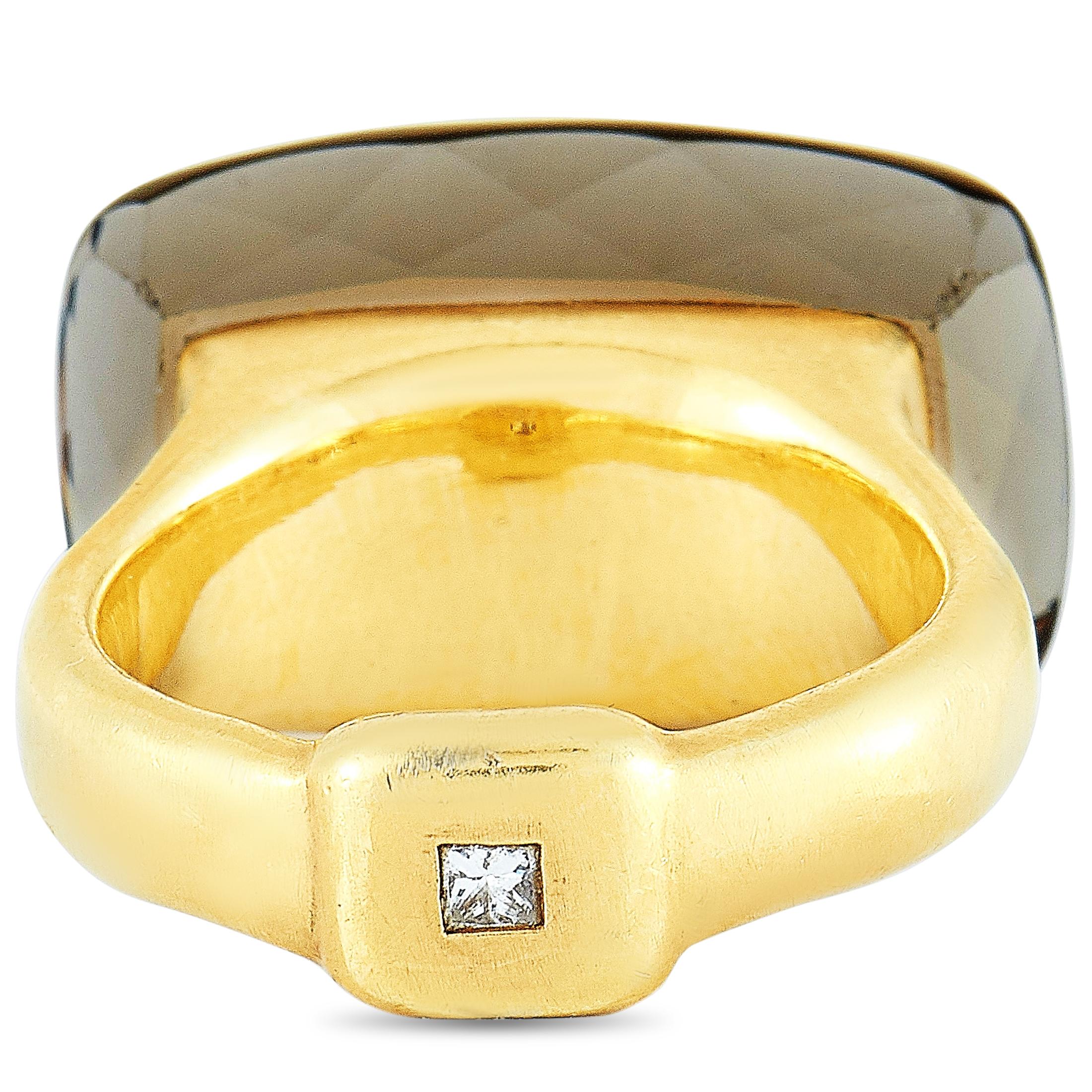 H. Stern 18 Karat Yellow Gold Diamond and Smoky Quartz Ring In Excellent Condition In Southampton, PA