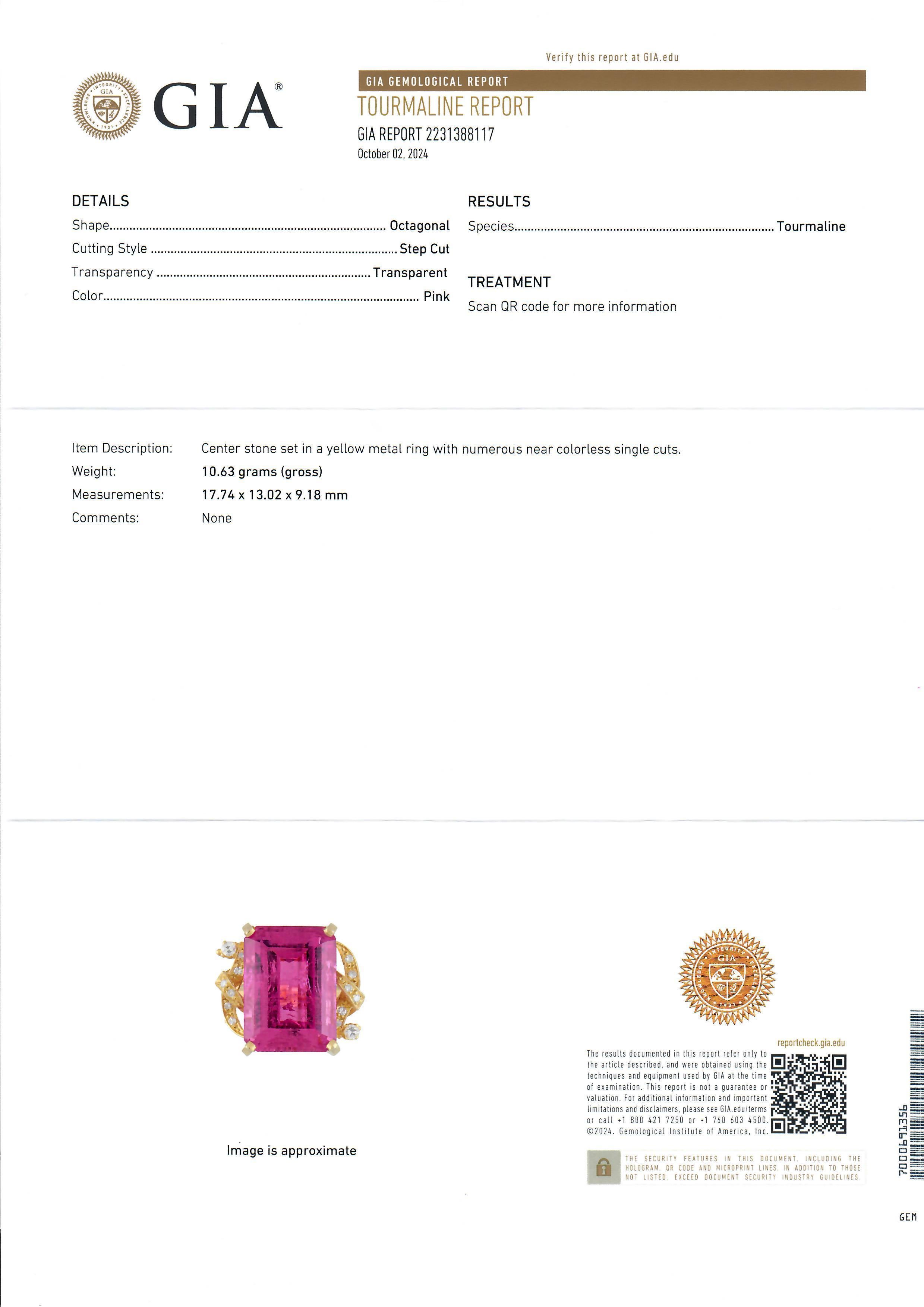 De las mujeres H. Stern Anillo de cóctel floral de diamantes con turmalina rosa vívida GIA en oro amarillo de 18 quilates