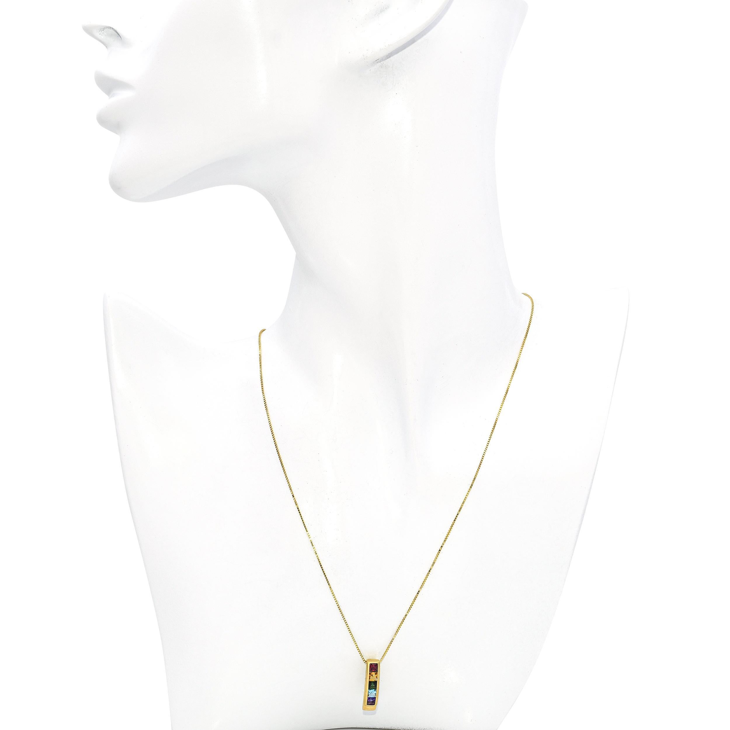 H. STERN 18k Gelbgold Multi-Edelstein-Bar-Anhänger Halskette (Carréeschliff) im Angebot