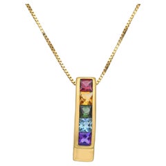H. STERN 18k Gelbgold Multi-Edelstein-Bar-Anhänger Halskette