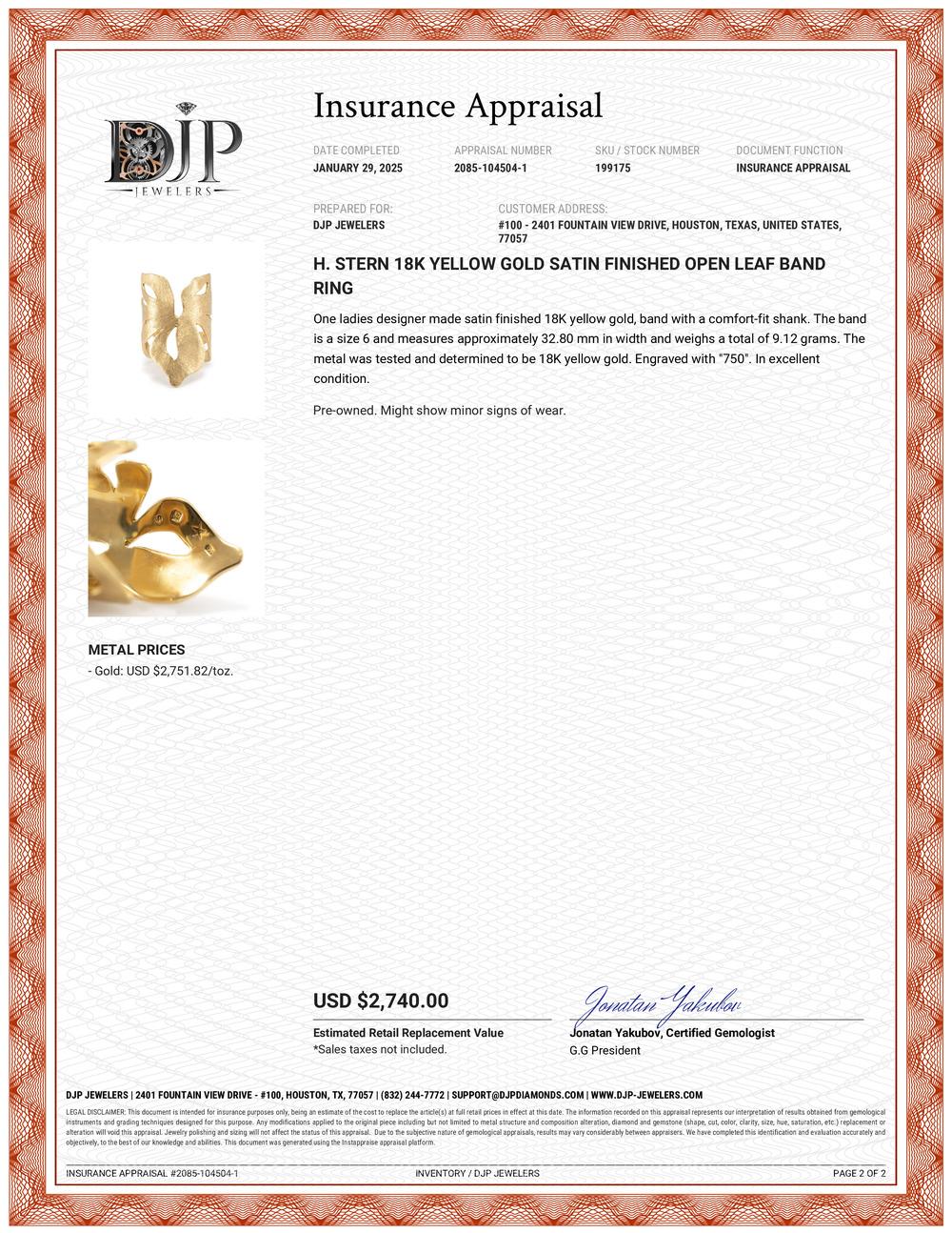 H. Stern 18 Karat Gelbgold Satin-Ring mit offenem Blattband 5