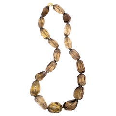 Vintage H. Stern 18Kt Gold Massive Necklace with 2550 Ctw Faceted Greenish Smokey Quartz