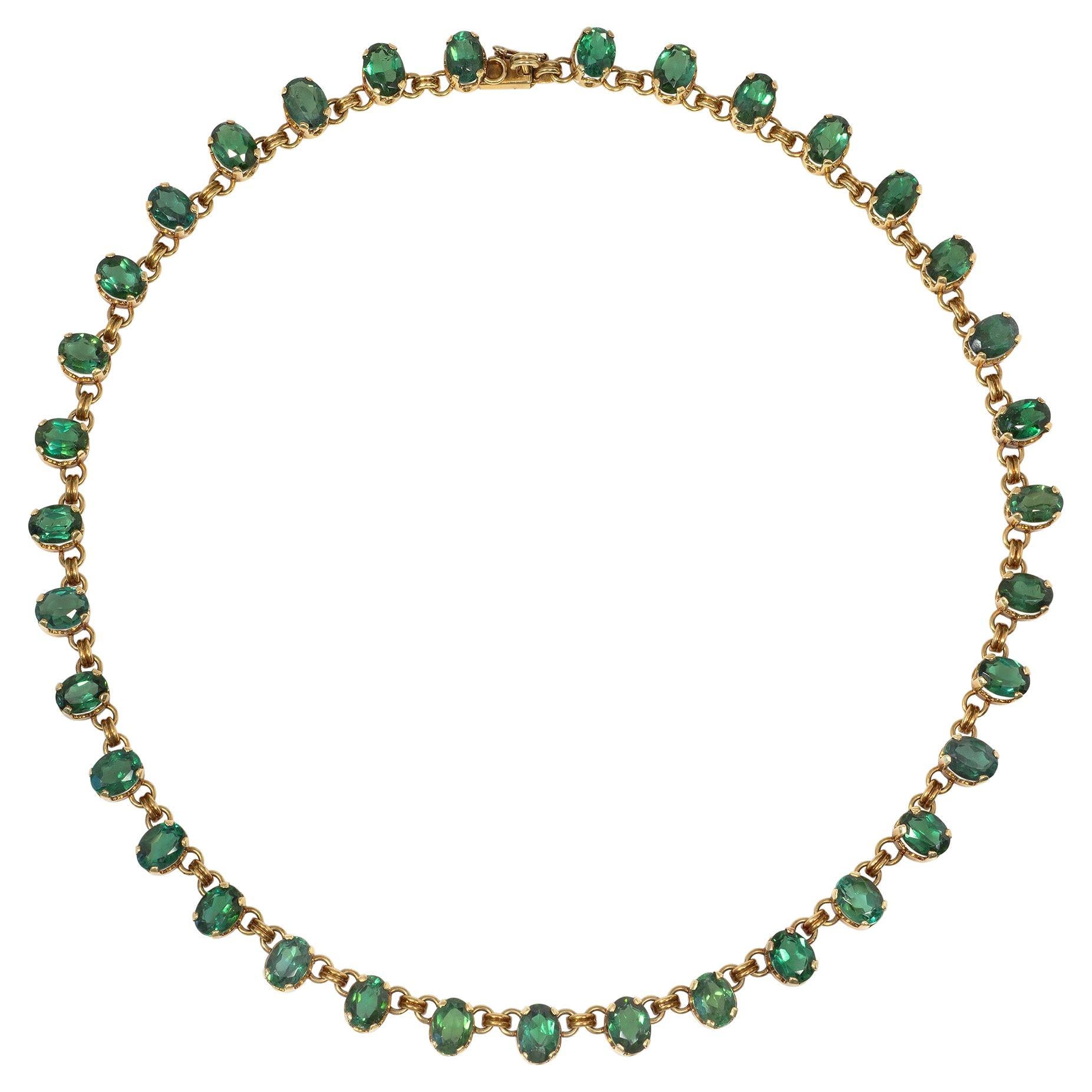 H. Stern 1950s Gold and Green Tourmaline Rivière Style Necklace For Sale