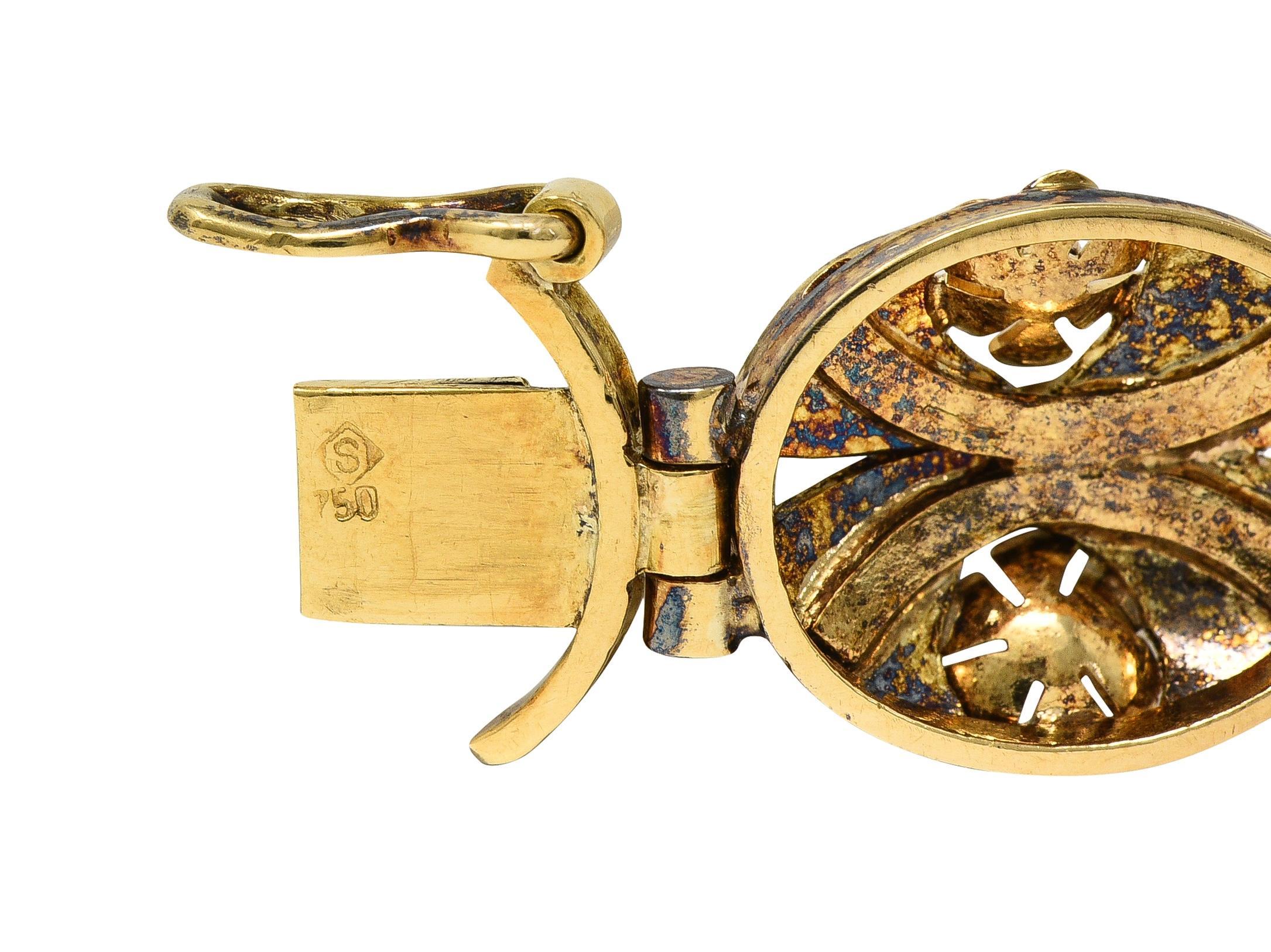 H. Stern Bracelet à maillons feuillagés vintage en or jaune 18 carats multi-gemmes, années 1950 en vente 4