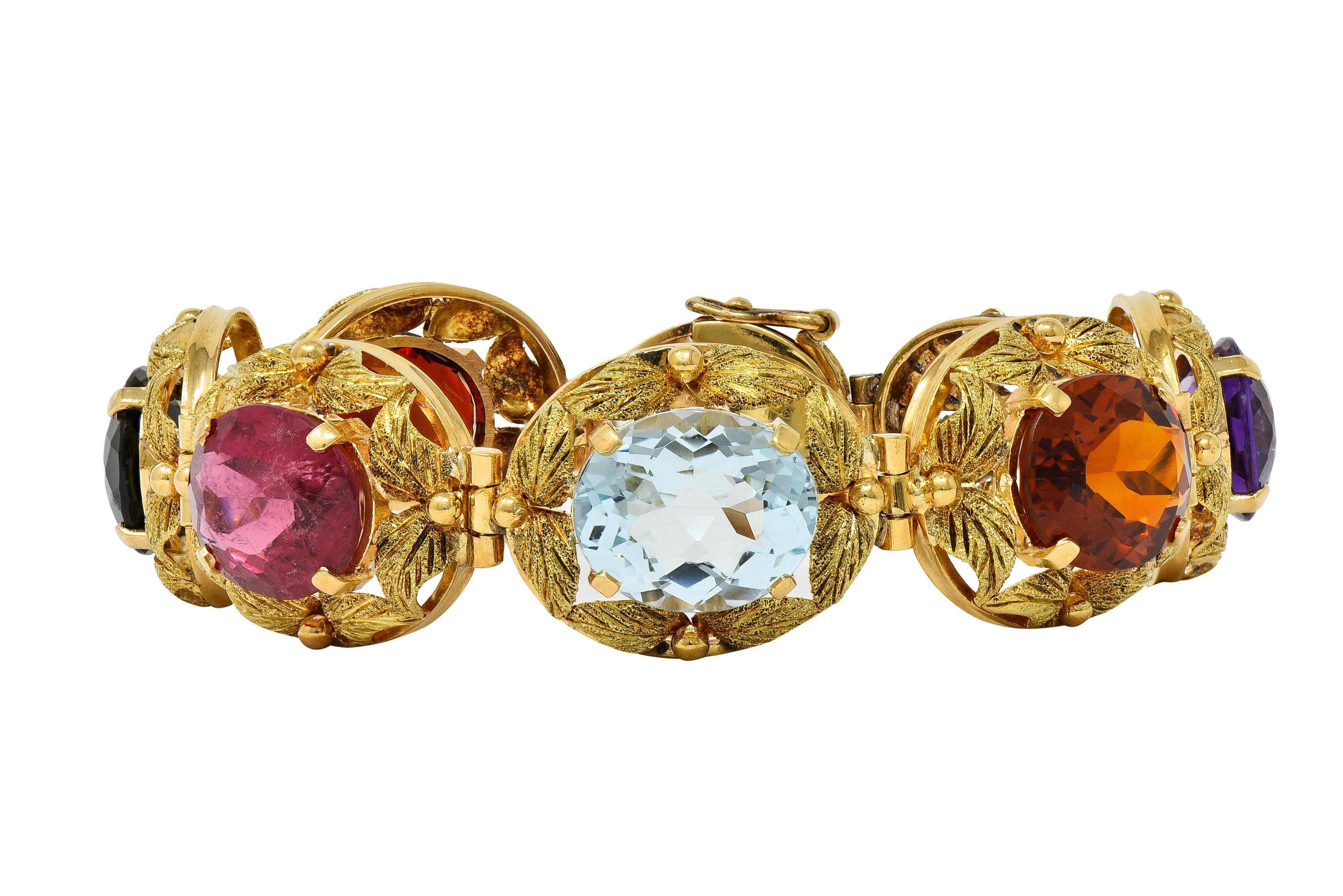 H. Stern Bracelet à maillons feuillagés vintage en or jaune 18 carats multi-gemmes, années 1950 en vente 5
