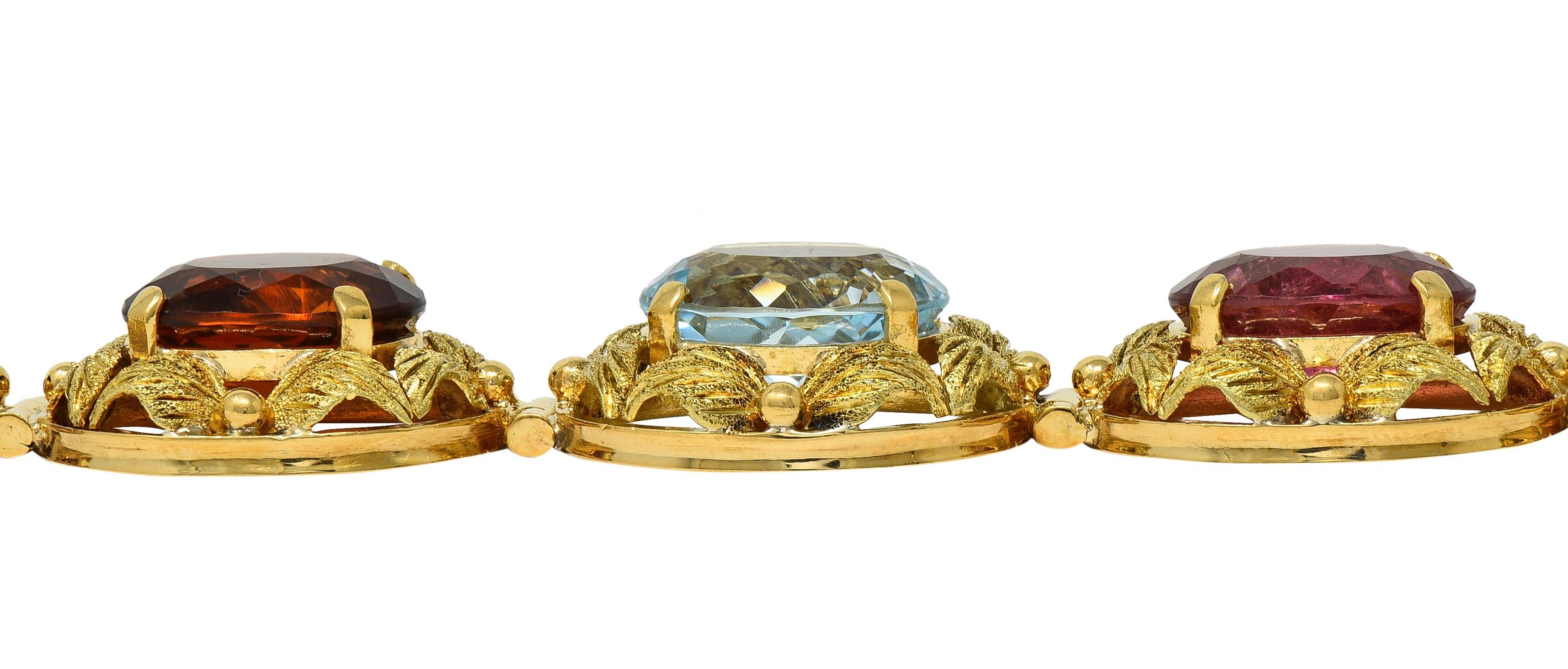 H. Stern Bracelet à maillons feuillagés vintage en or jaune 18 carats multi-gemmes, années 1950 en vente 6