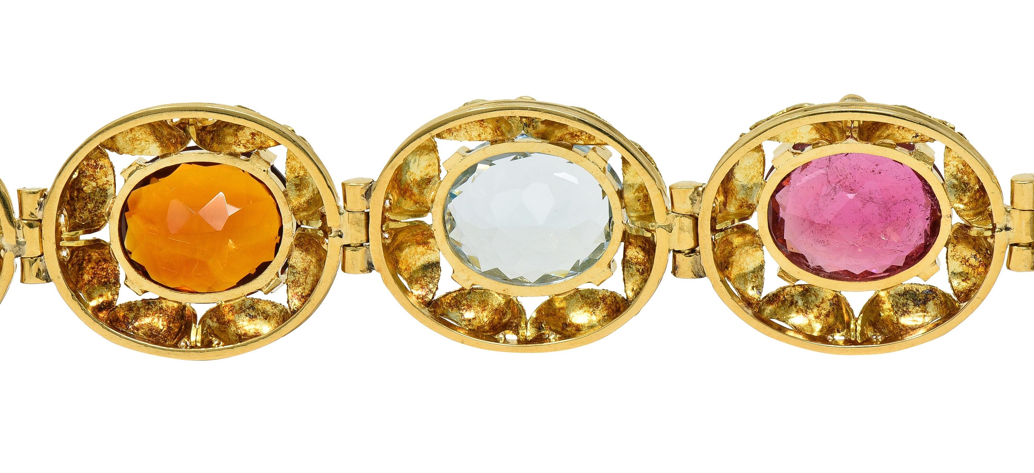 H. Stern Bracelet à maillons feuillagés vintage en or jaune 18 carats multi-gemmes, années 1950 en vente 7