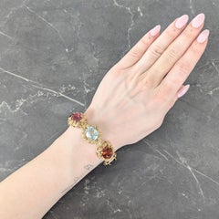 H. Stern 1950's Multi-Gem 18K Yellow Gold Vintage Floral Foliate Link Bracelet