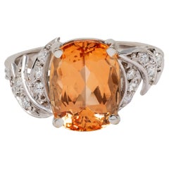 H. Stern 1950's Orange Topaz Diamond 18 Karat White Gold Vintage Fanning Ring