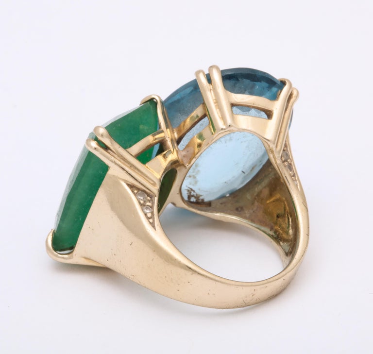 H Stern 1960 Faceted Emerald Cut Emerald and Oval Cut Blue Topaz Twin ...