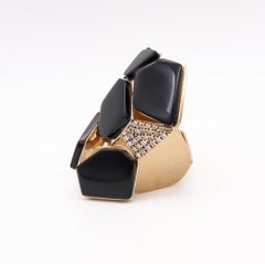 H. Stern 1980 Diane Von Furstenberg Geometric Ring In 18Kt Gold Diamonds & Onyx