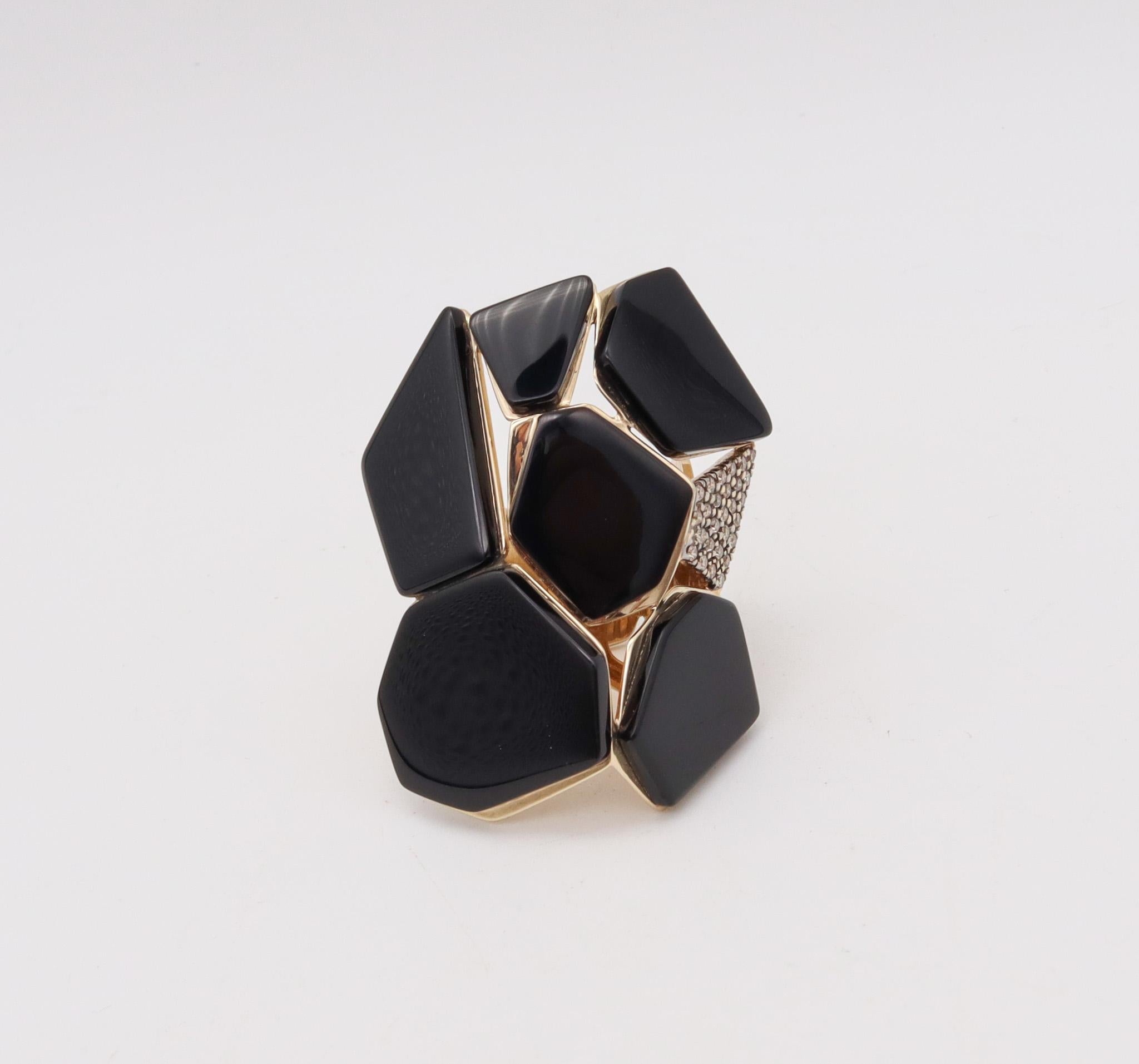 H. Stern Bague géométrique Diane Von Furstenberg en or 18 carats, diamants et onyx, 1980 Pour femmes en vente