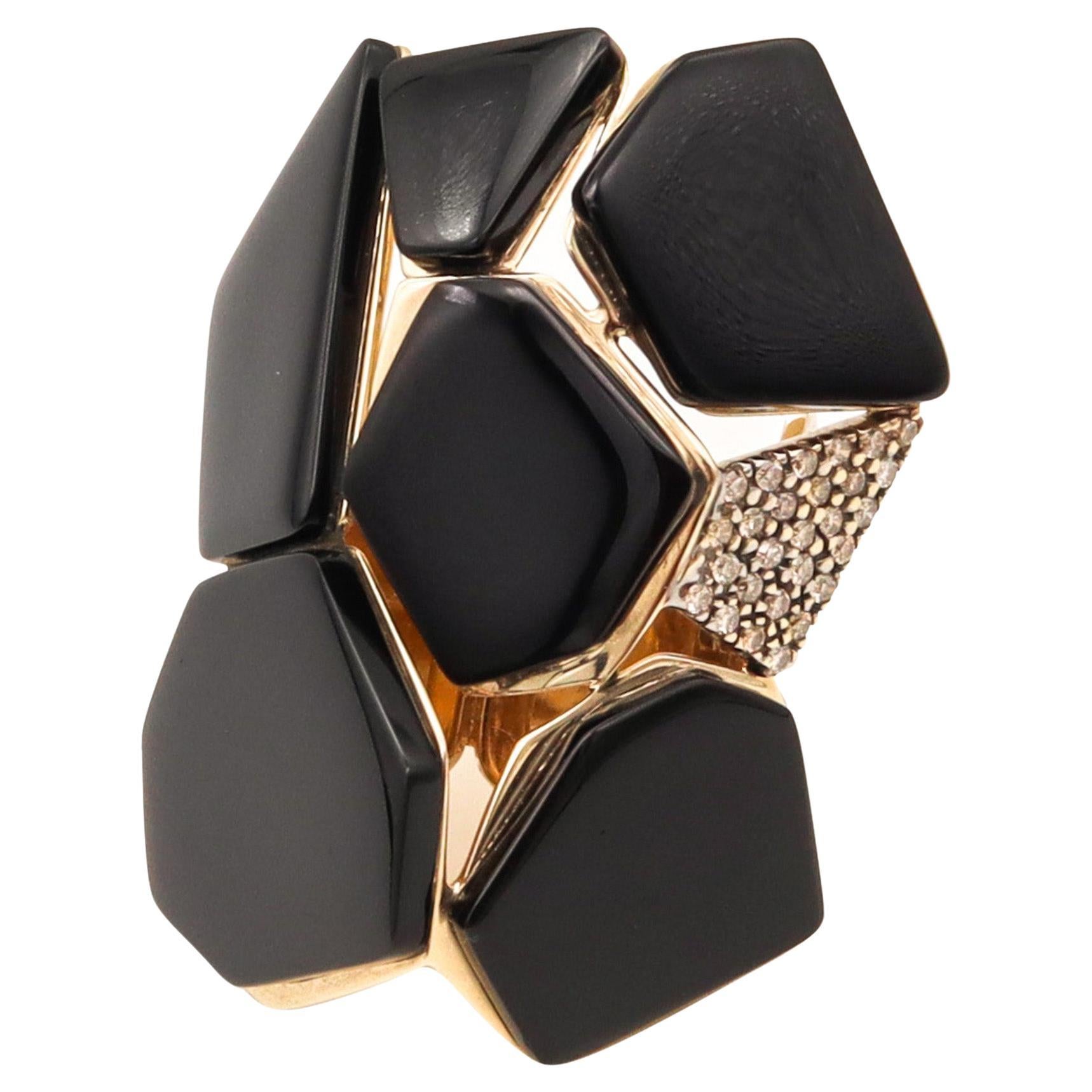 H. Stern 1980 Diane Von Furstenberg Geometric Ring In 18Kt Gold Diamonds & Onyx For Sale
