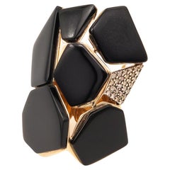 Vintage H. Stern 1980 Diane Von Furstenberg Geometric Ring In 18Kt Gold Diamonds & Onyx