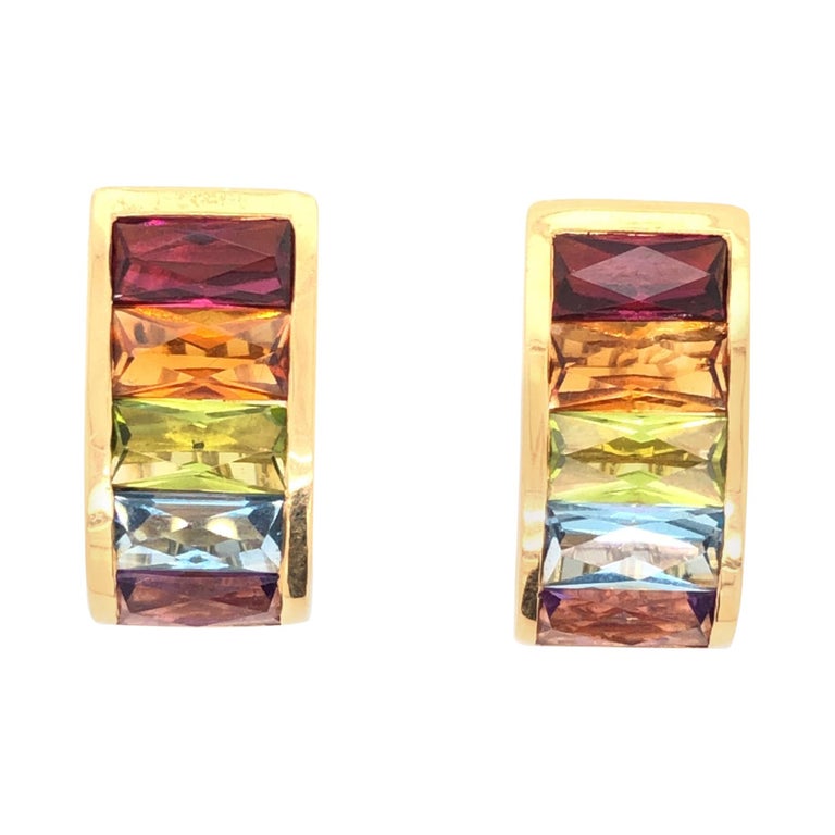 H. Stern 1980s 18 Karat Yellow Gold Multi-Color Gemstone Earrings For ...