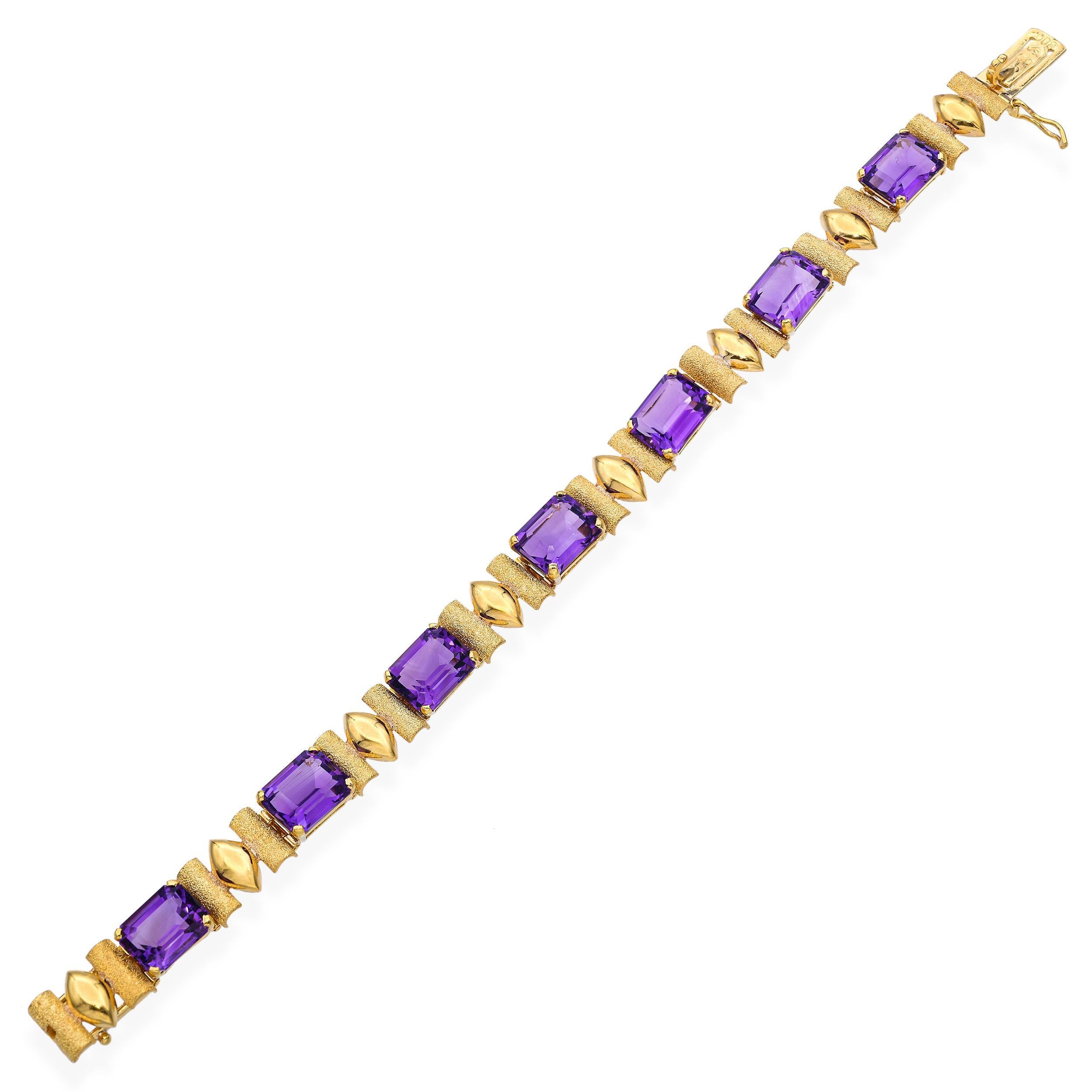 H. Stern 19k Yellow Gold Amethyst Link Bracelet en Bueno estado para la venta en New York, NY