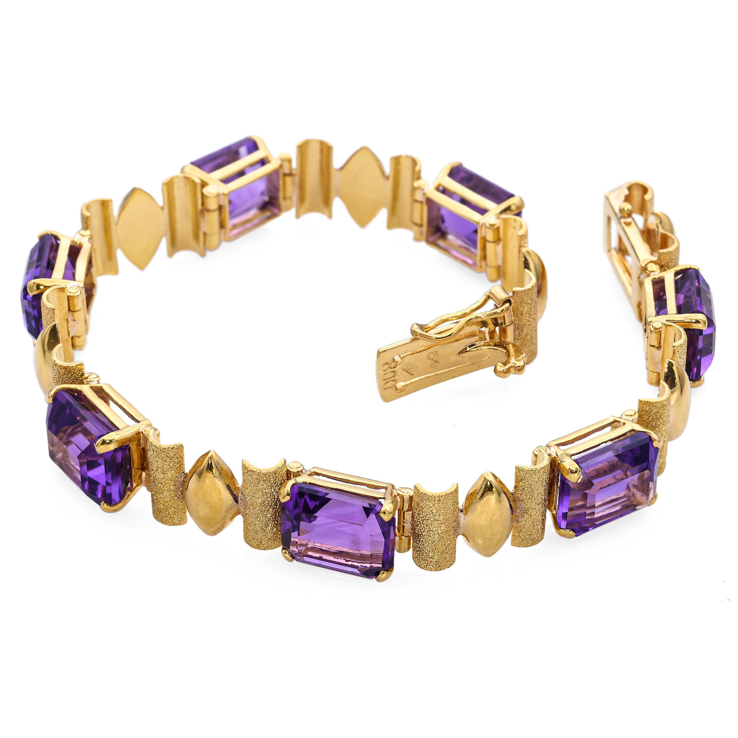 Femenino o masculino H. Stern 19k Yellow Gold Amethyst Link Bracelet en venta