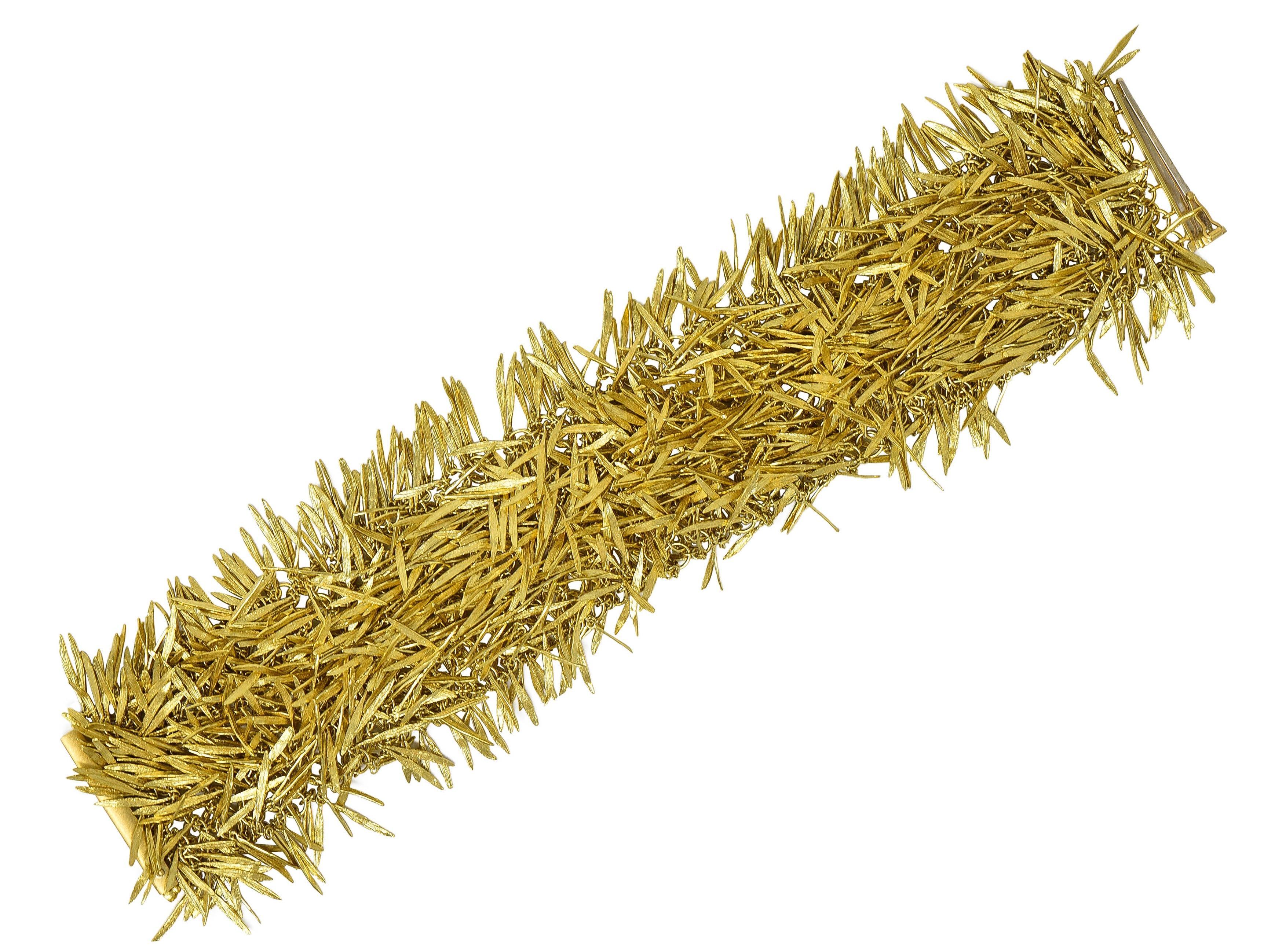 H. Stern 2000's 18 Karat Yellow Gold Brushed Feather Fringe Bracelet For Sale