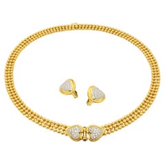 H. Stern 2.28 Carat Diamond Double Heart Necklace & Ear-Clip Earrings Set in 18K