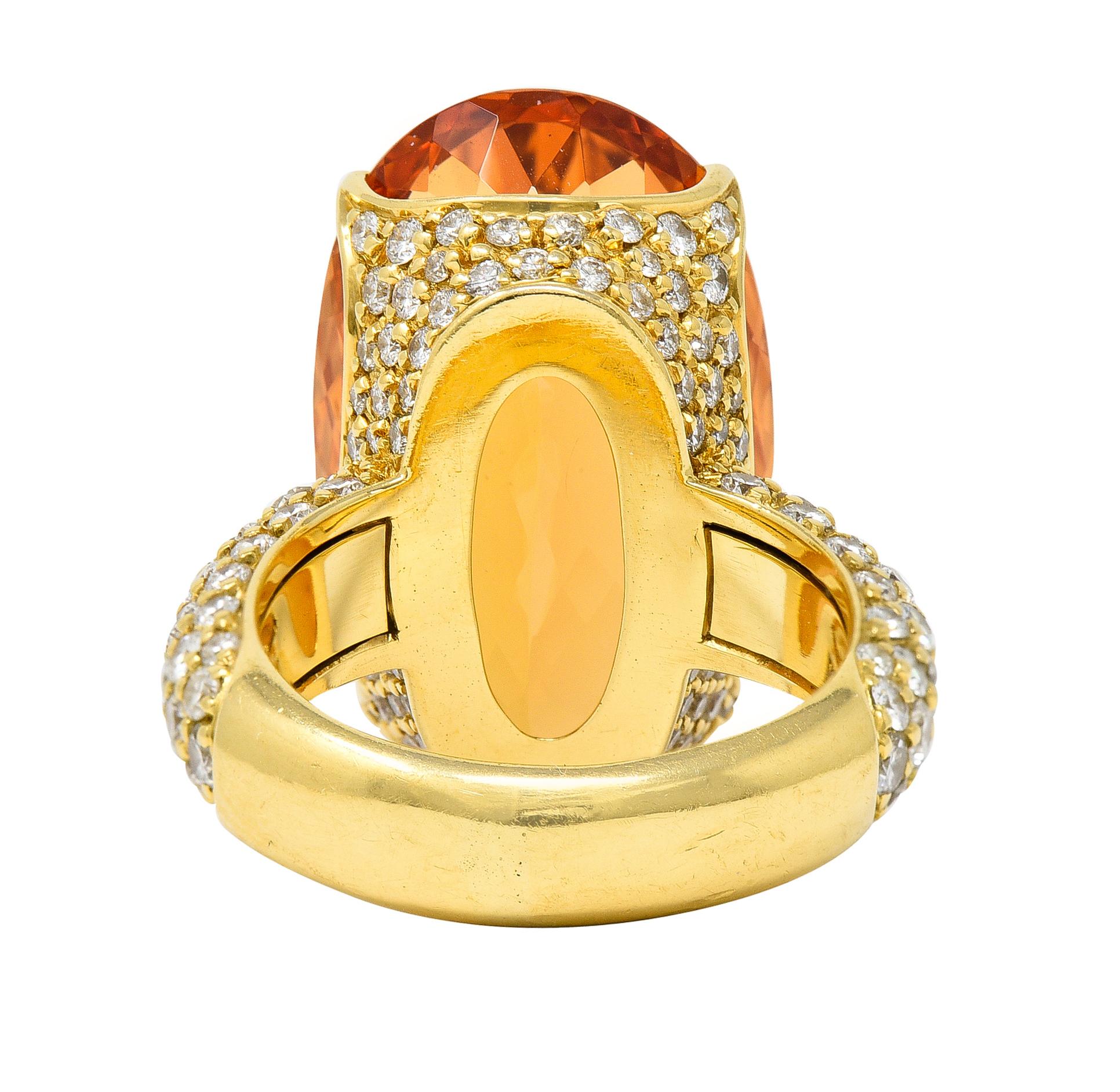 Oval Cut H. Stern 26.03 CTW Imperial Topaz Diamond 18 Karat Yellow Gold Cocktail Ring
