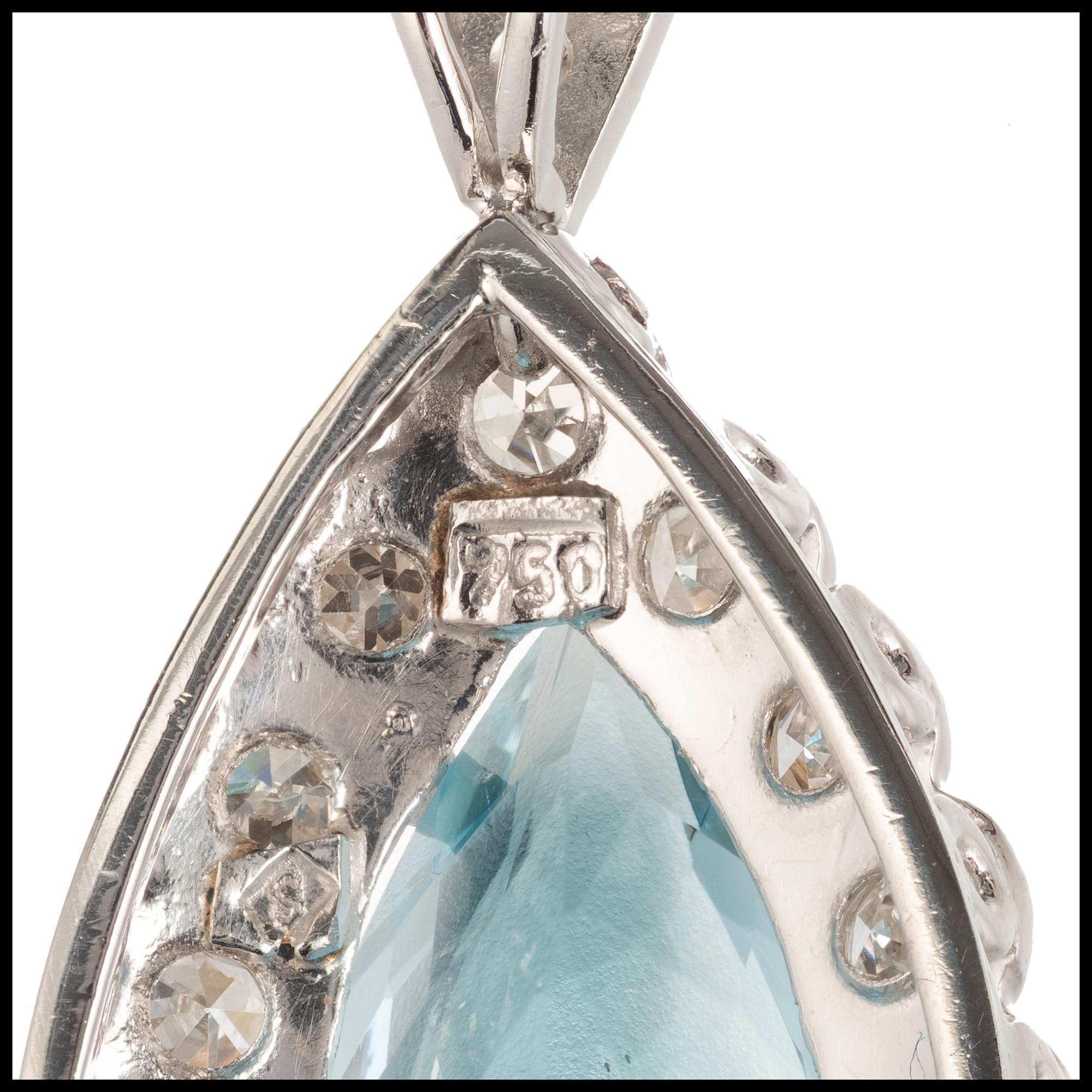 Pear Cut H Stern 4.40 Carat Aquamarine Diamond Halo White Gold Pendant Necklace