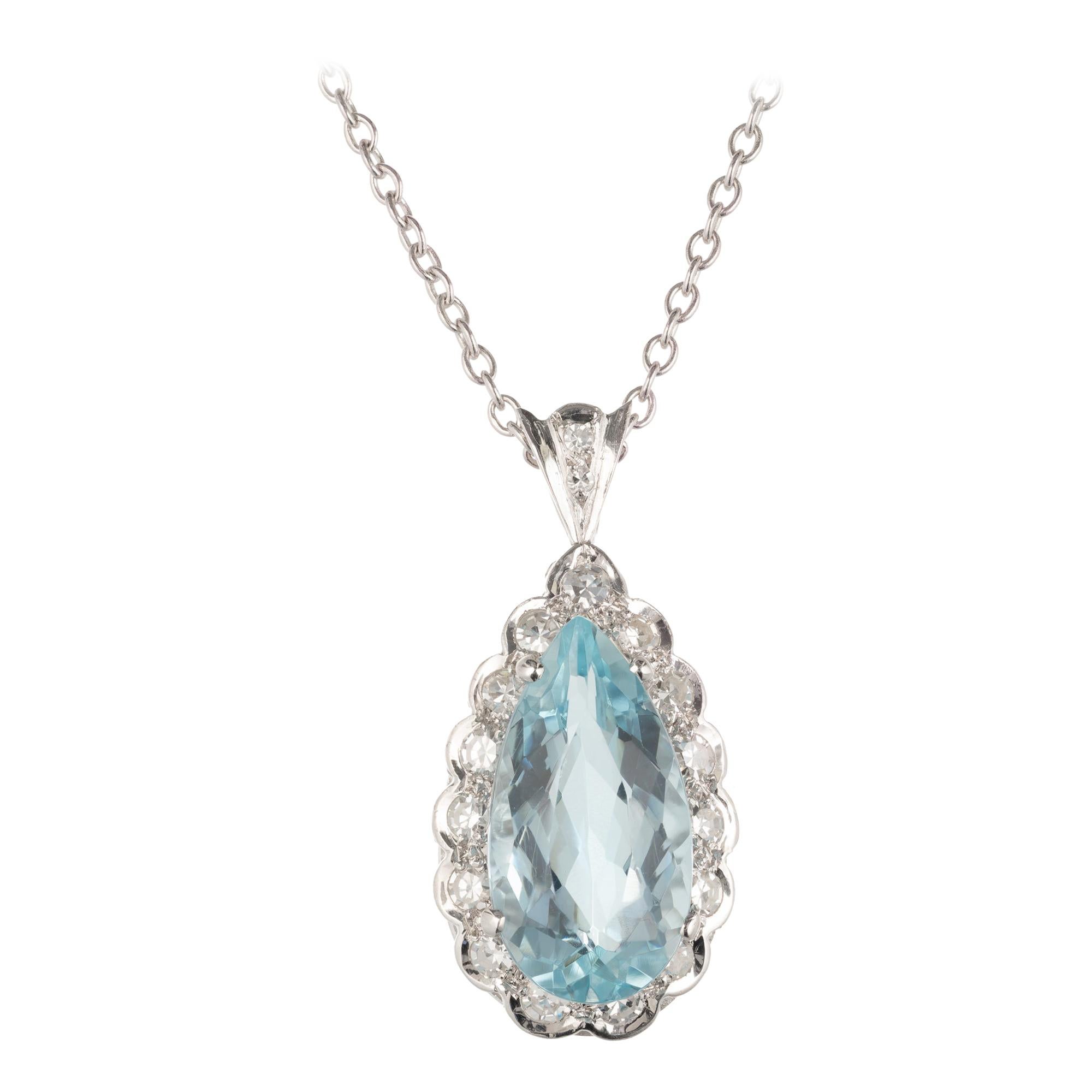 H Stern 4.40 Carat Aquamarine Diamond Halo White Gold Pendant Necklace