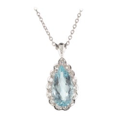 Vintage H Stern 4.40 Carat Aquamarine Diamond Halo White Gold Pendant Necklace