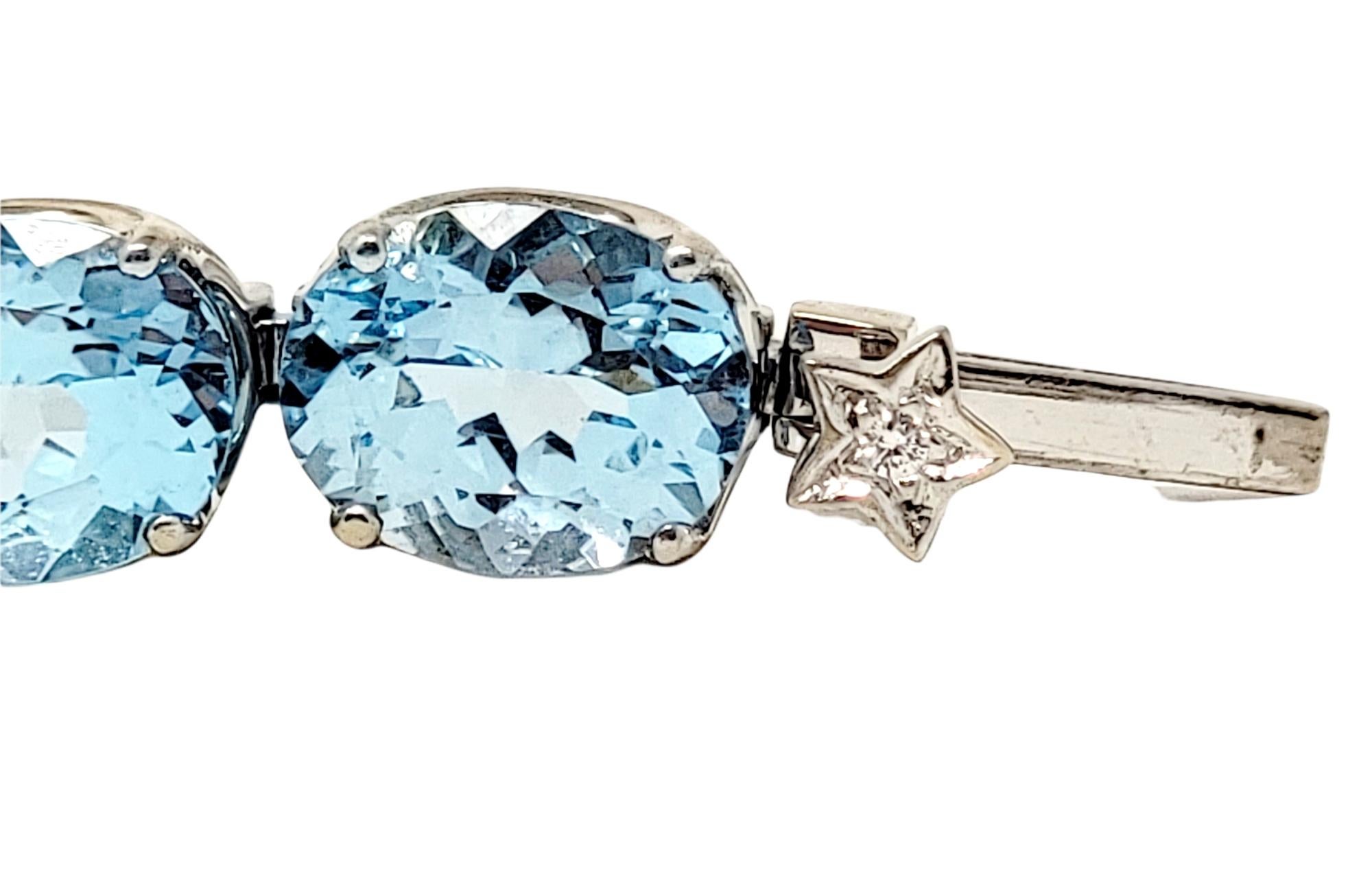 Women's H. Stern 58.66 Carat Blue Topaz Line Bracelet with Diamond Star 18 Karat Gold For Sale