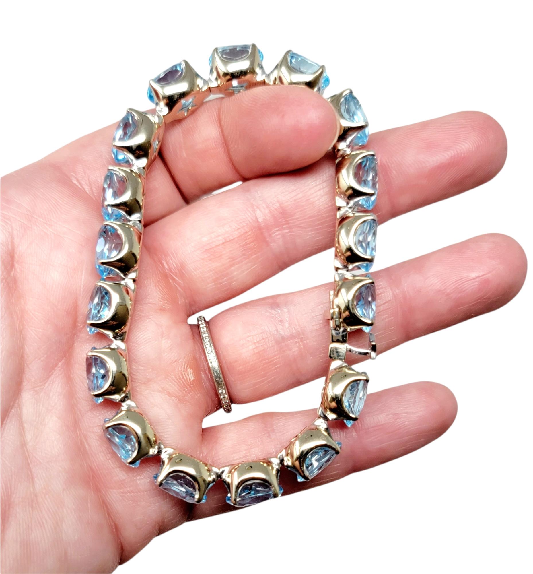 H. Stern 58.66 Carat Blue Topaz Line Bracelet with Diamond Star 18 Karat Gold For Sale 2