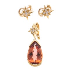 H Stern 6.50 Carat Imperial Topaz Diamond 18 Karat Gold Star Earrings Pendant