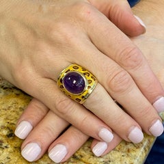 H. Stern Amethyst Leopard Pattern Enamel 18 Karat Yellow Gold Band Ring