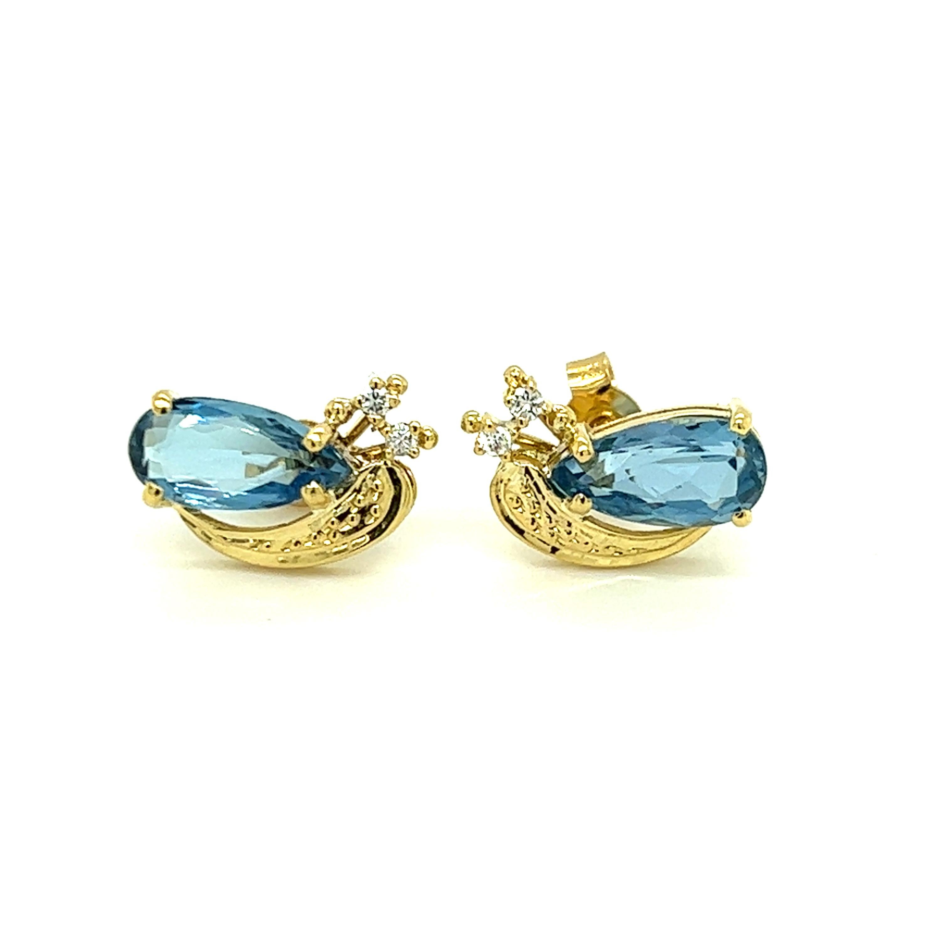 Contemporary H. Stern Aquamarine and Diamond Earrings in 18K Yellow Gold