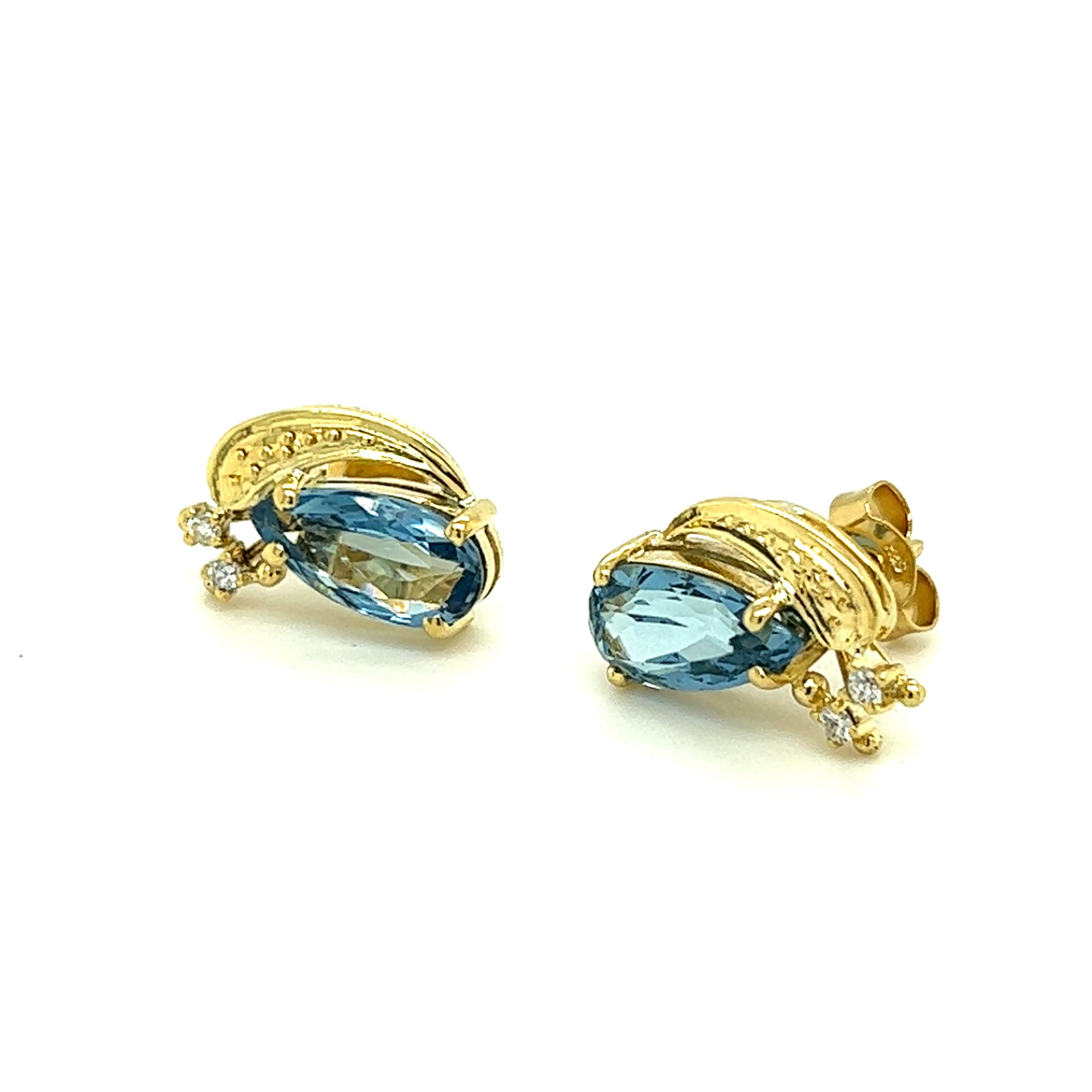 Pear Cut H. Stern Aquamarine and Diamond Earrings in 18K Yellow Gold