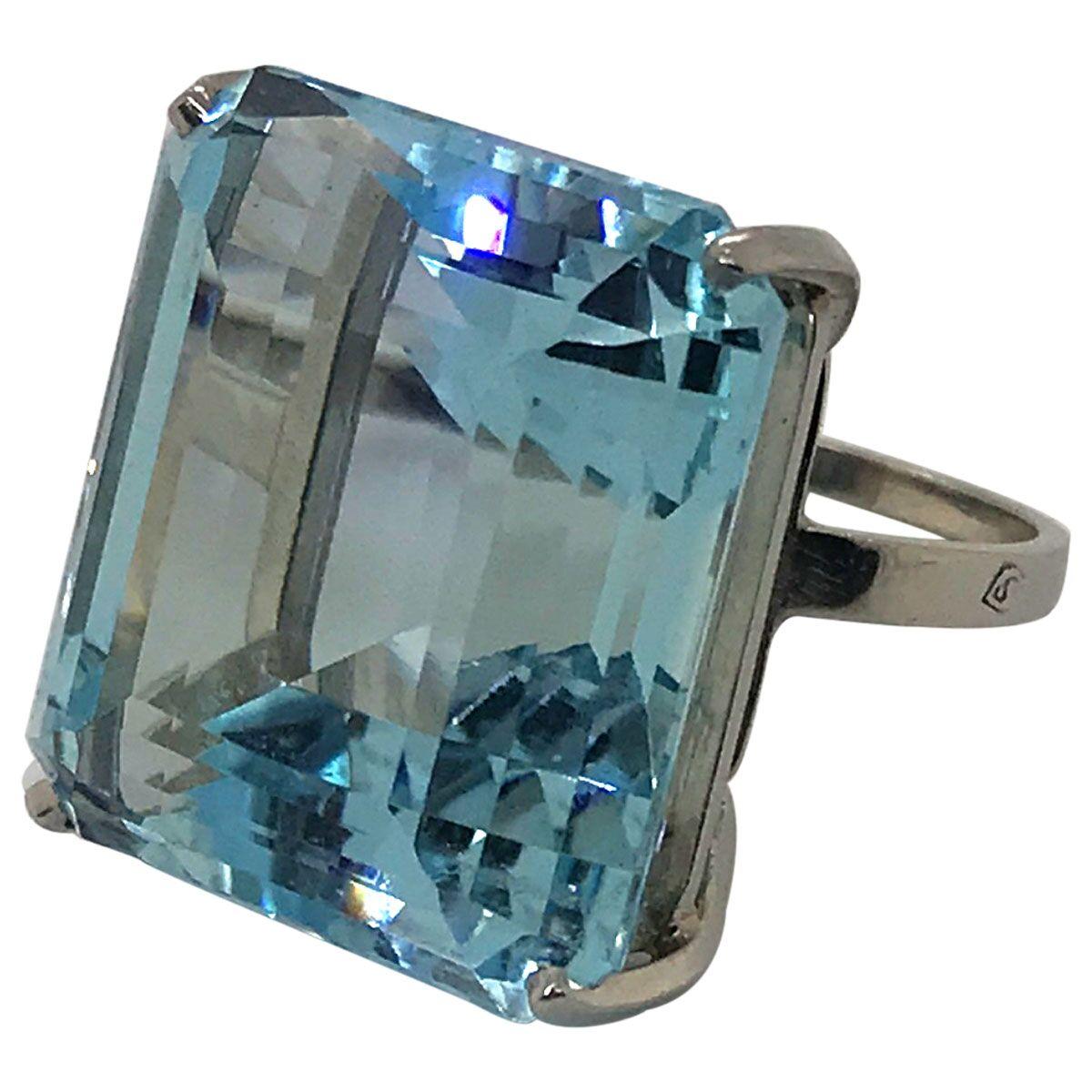 Emerald Cut H Stern Aquamarine and Platinum Cocktail Ring
