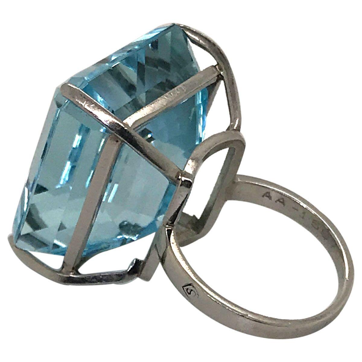 Women's H Stern Aquamarine and Platinum Cocktail Ring