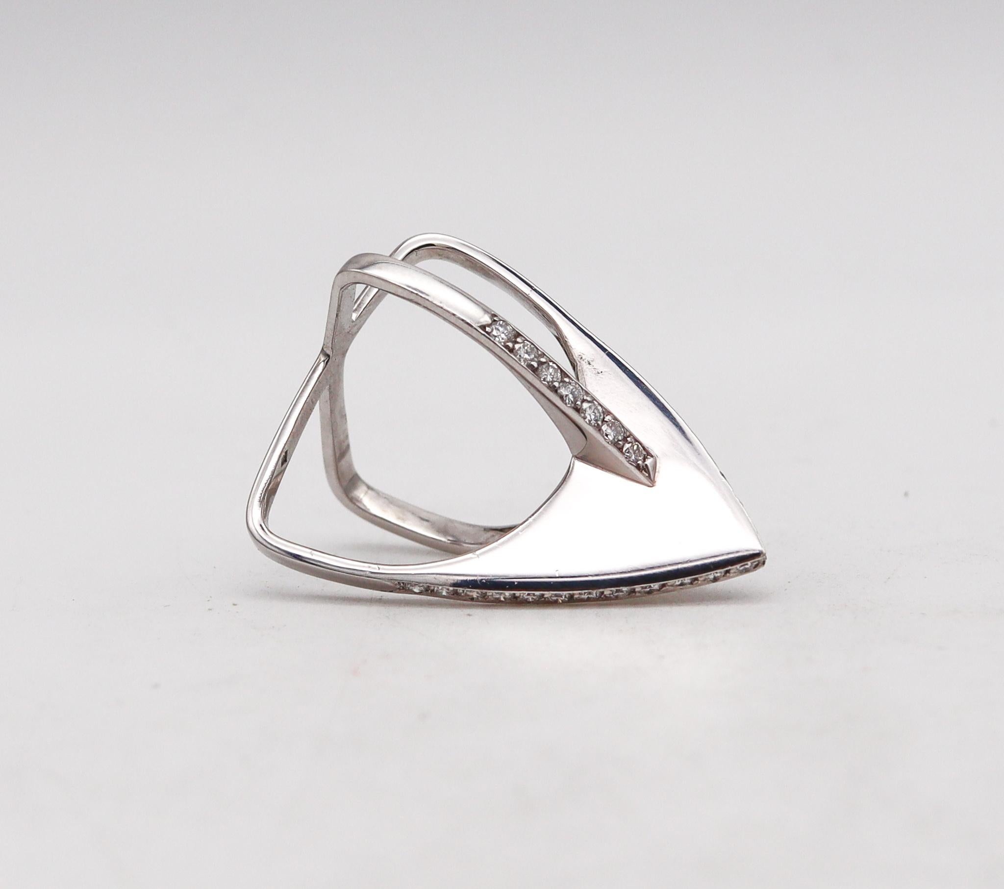 Modernist H. Stern Architectural Geometric Cocktail Ring 18Kt White Gold 1.05 Cts Diamonds For Sale