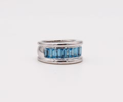 H. Stern Band Ring in 18Kt White Gold with 3.91 Ctw in Blue Topaz and Diamonds