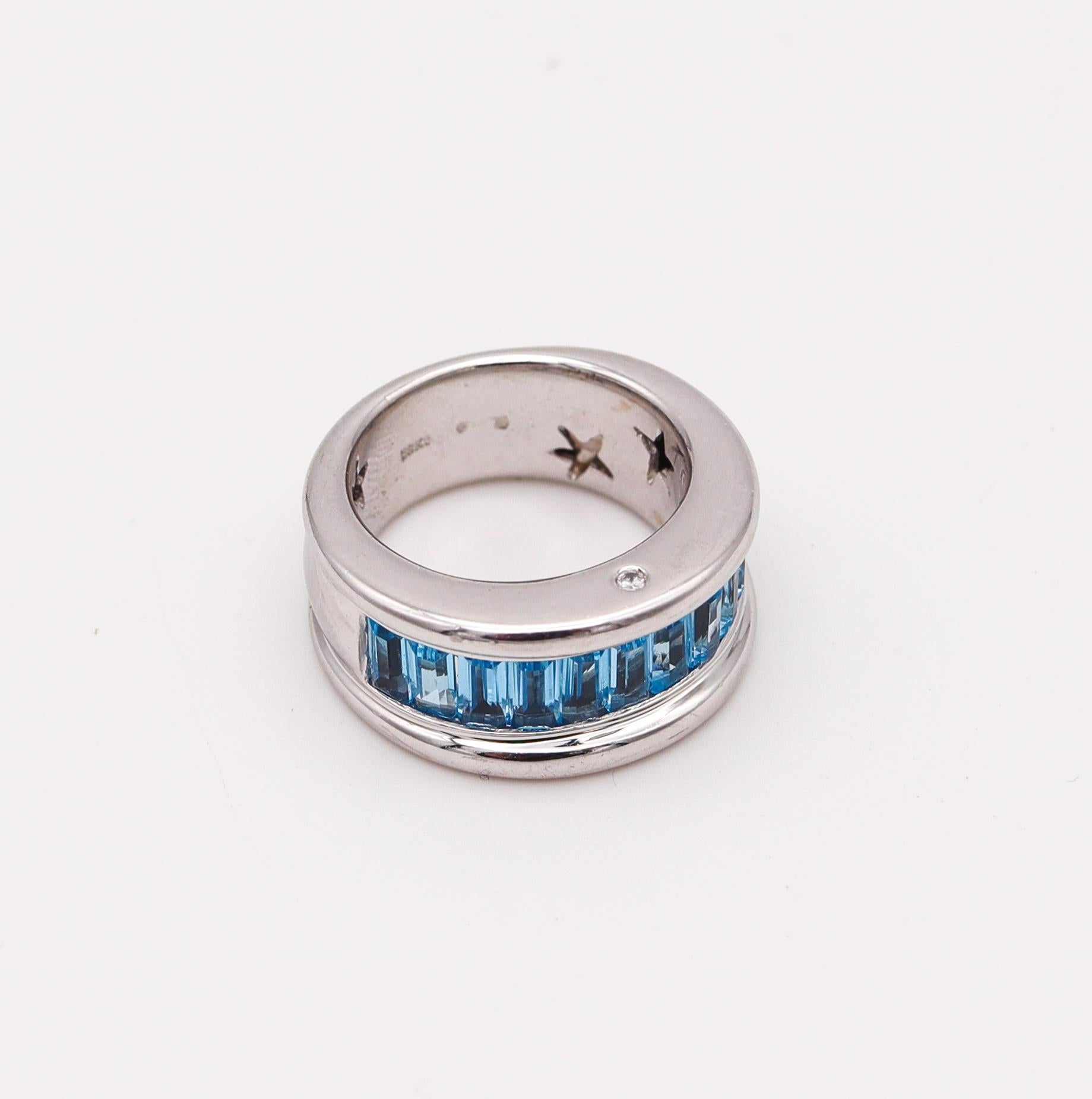 Modernist H. Stern Band Ring in 18Kt White Gold with 3.91 Ctw in Blue Topaz and Diamonds