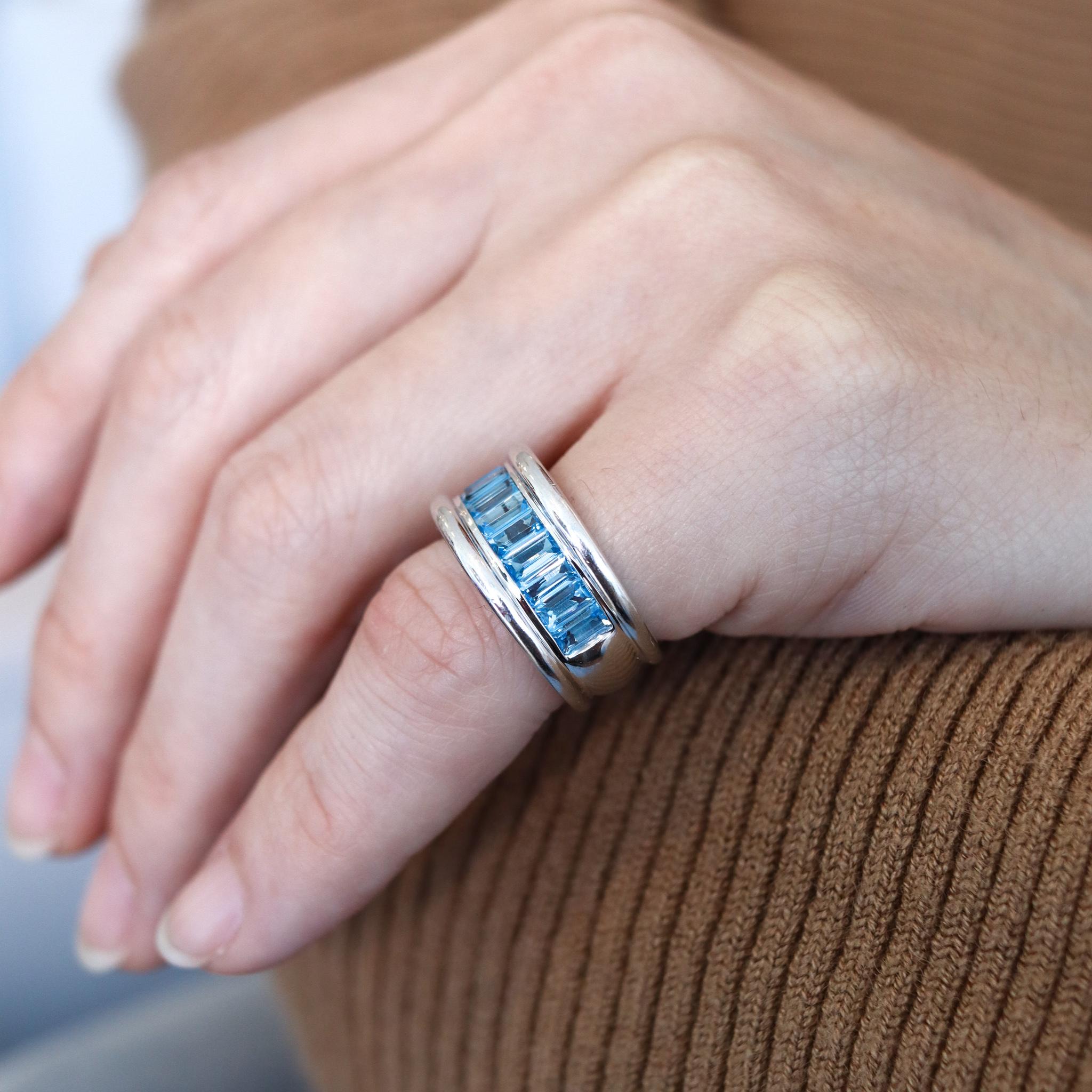 Women's or Men's H. Stern Band Ring in 18Kt White Gold with 3.91 Ctw in Blue Topaz and Diamonds