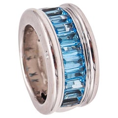 H. Stern Band Ring in 18Kt White Gold with 3.91 Ctw in Blue Topaz and Diamonds