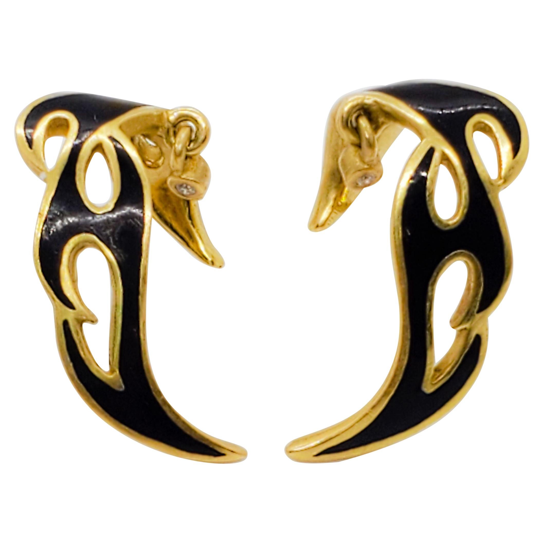 H. Stern Black Enamel and 18 Karat Yellow Gold Earrings