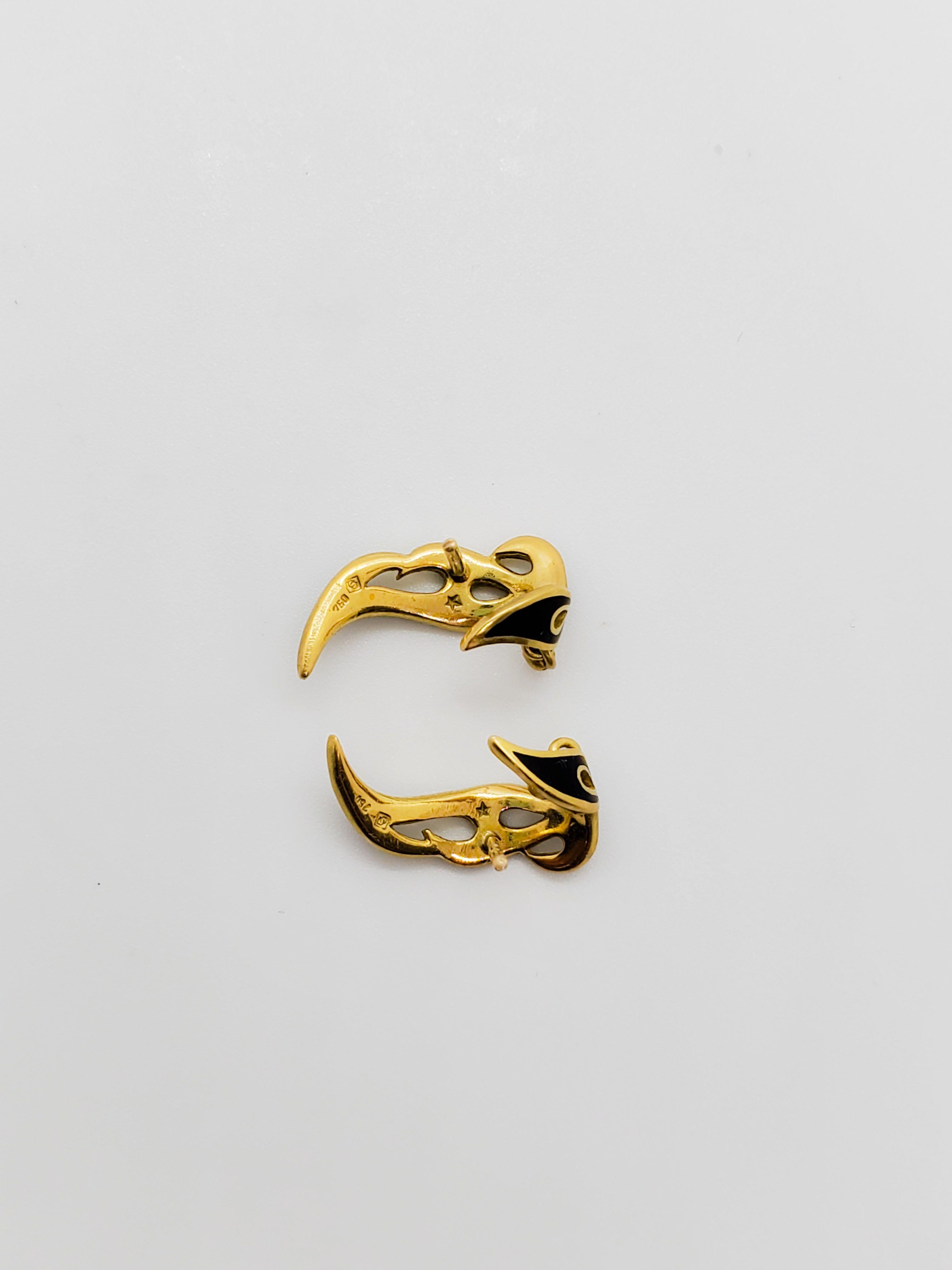 Women's or Men's H. Stern Black Enamel and 18 Karat Yellow Gold Earrings