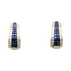 H. Stern Blue Sapphire, Diamond and 18 Karat Gold Hoop Earrings