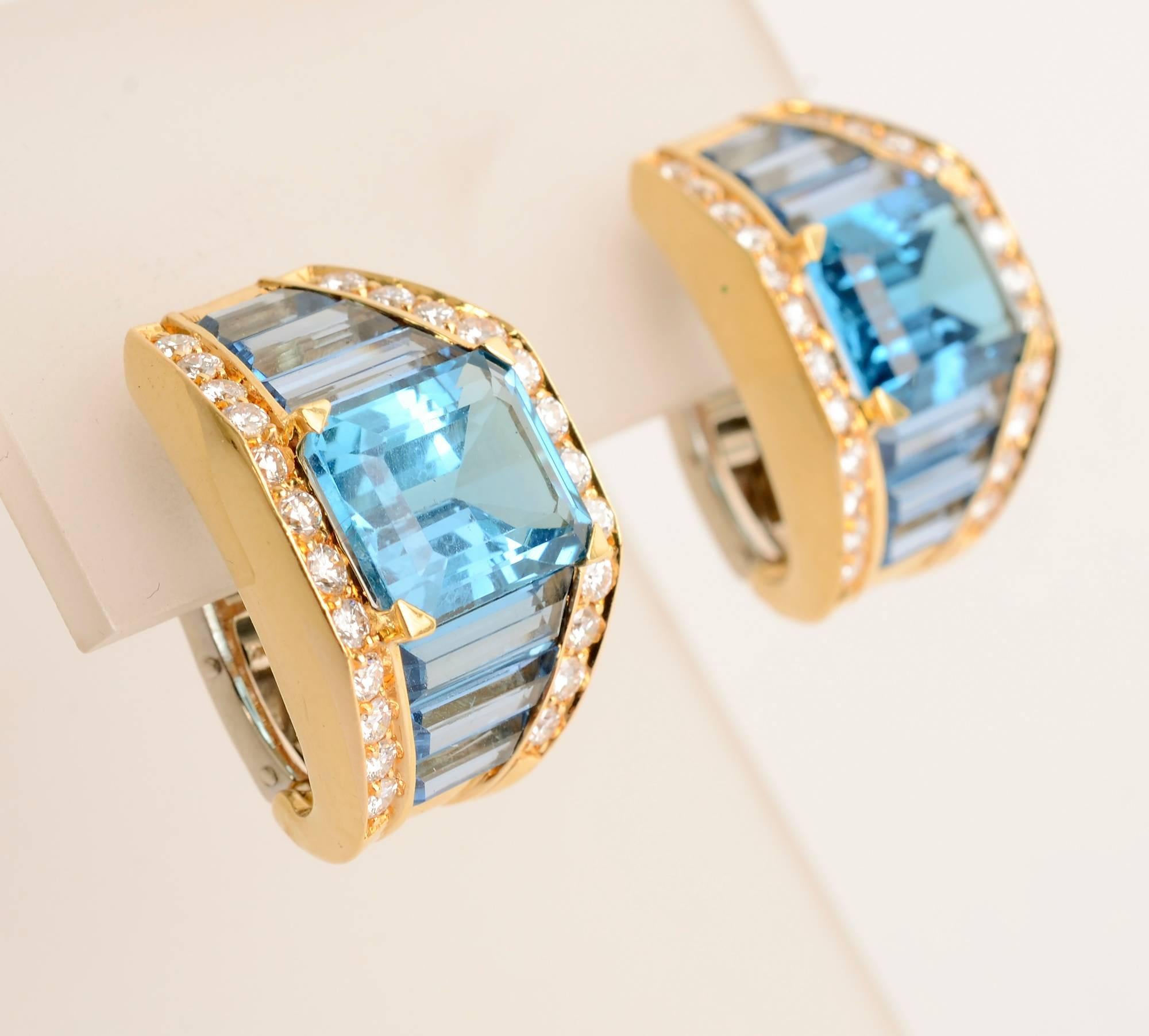 Modern H. Stern Blue Topaz and Diamond Earrings