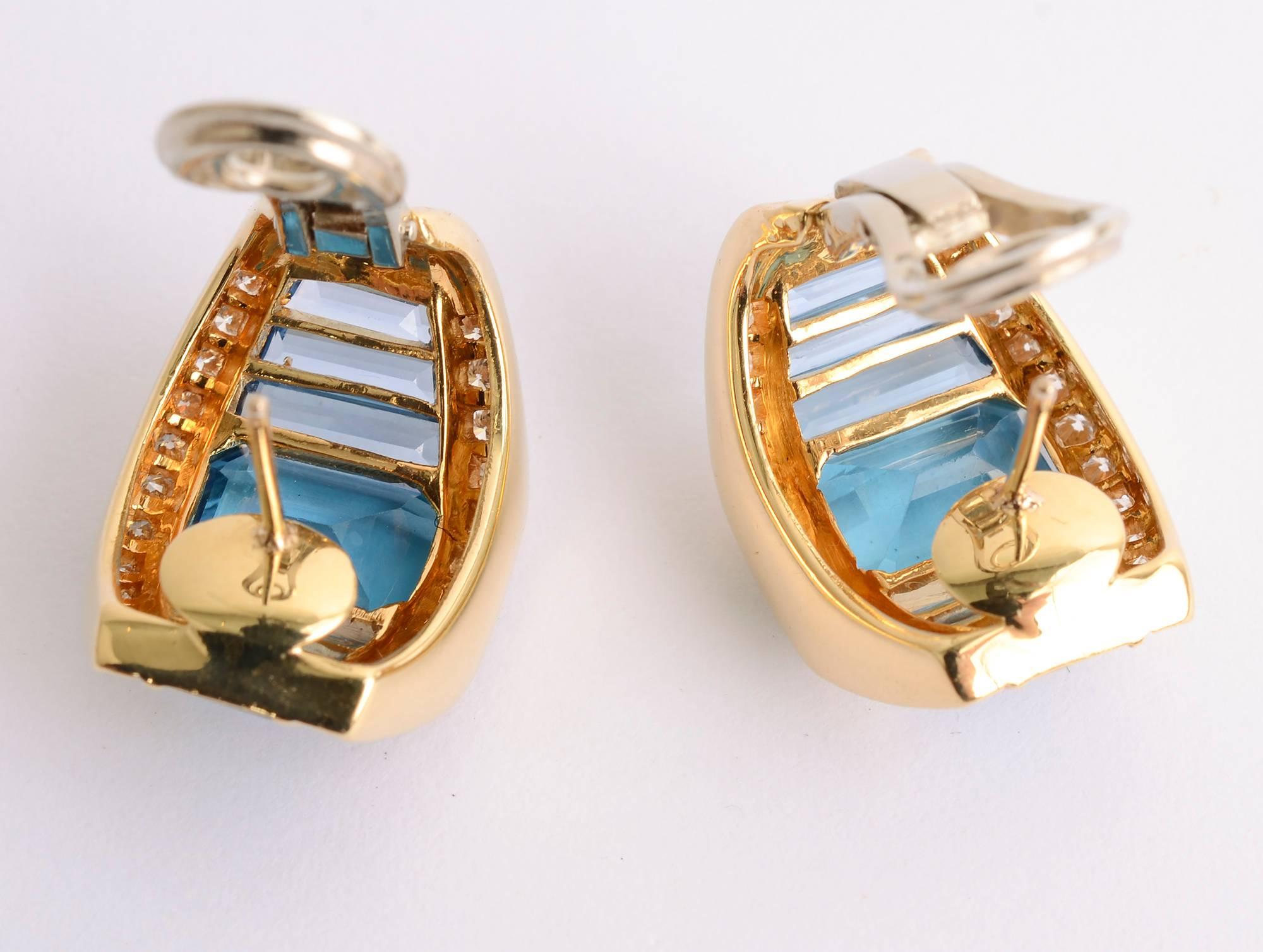 H. Stern Blue Topaz and Diamond Earrings In Excellent Condition In Darnestown, MD