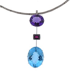 H. Stern Blue Topaz Tourmaline Amethyst Diamond Gold Pendant Necklace