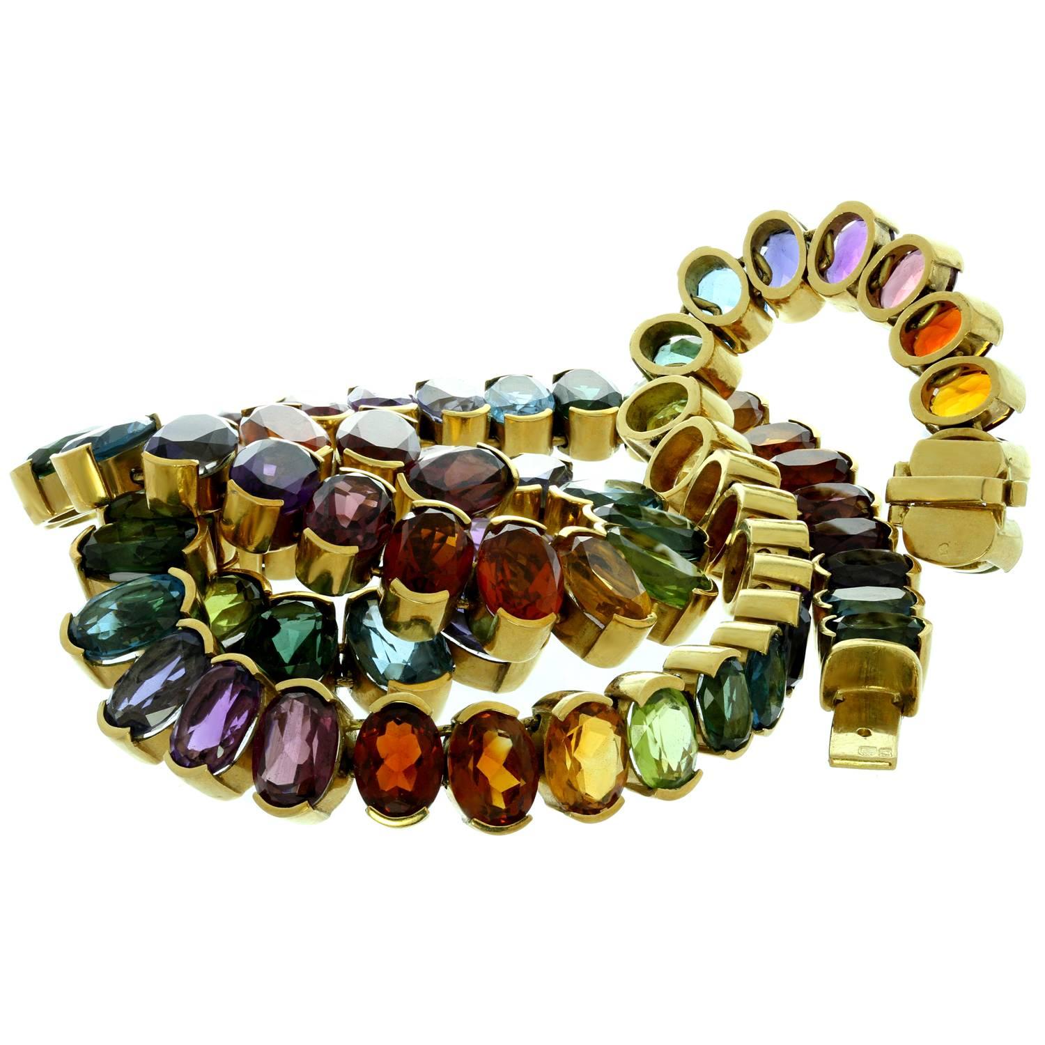 Women's H. Stern Brazil Multi-Color Gemstone Yellow Gold Necklace