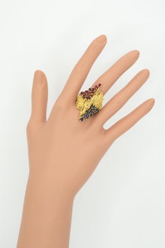 H. Stern Brazilian 18 Karat Yellow Gold Ruby Sapphire Textured Abstract Ring