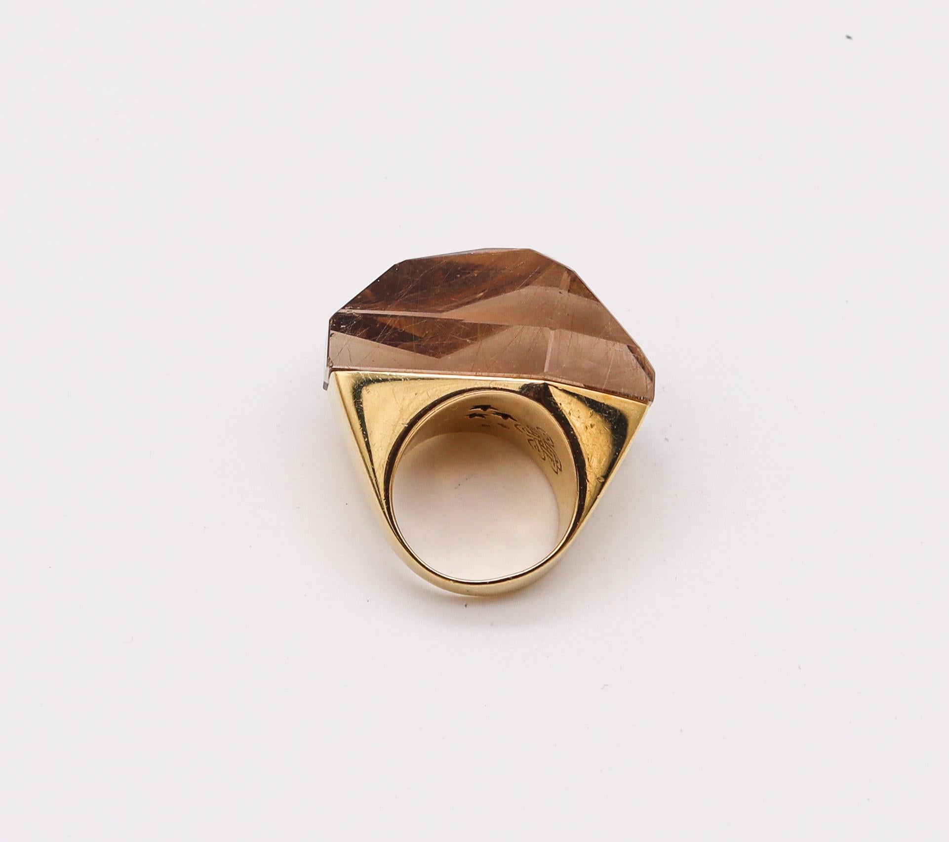 Mixed Cut H Stern by Diane von Furstenberg Geometric Power Ring 18kt Gold Rutilated Quartz